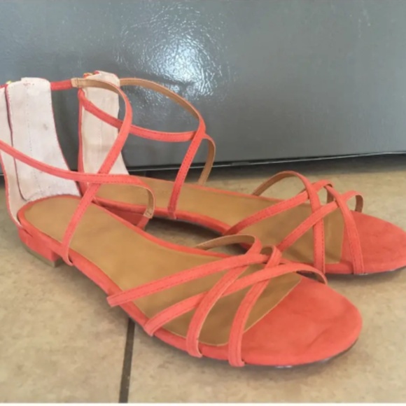 J.Crew Strappy Flat Sandals - Neon Flame (coral/orange), size 9M - Picture 2 of 4